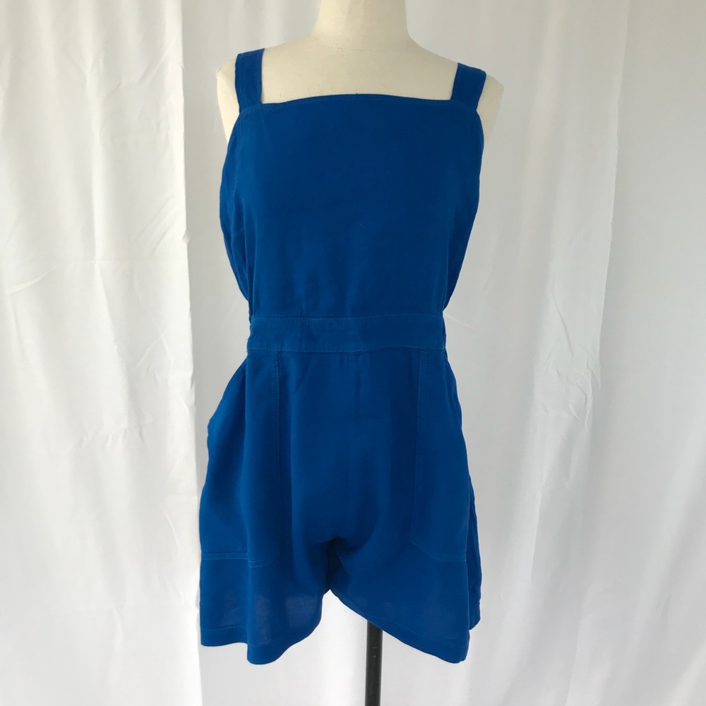 Zara Blue Linen Blend Cross Back Romper NWT